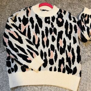 COZY Leopard Print Women's Sweater - Black pink and Cream
